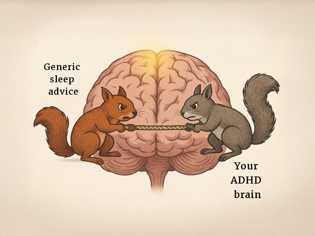 squirrels in brain tug of war between generic sleep advice and your adhd brain